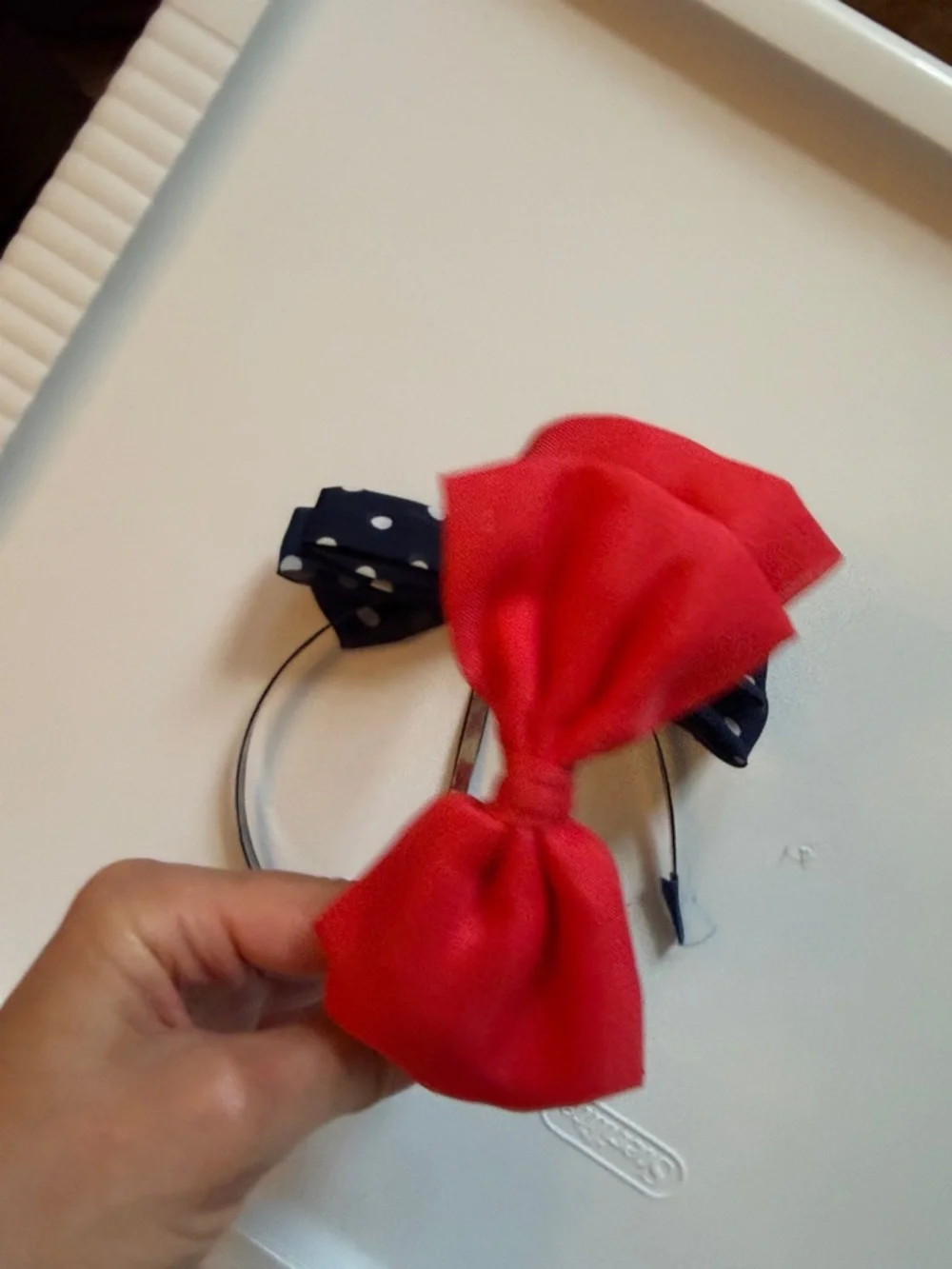 Kids Bow Headband Set - Red & Navy Polka Dot